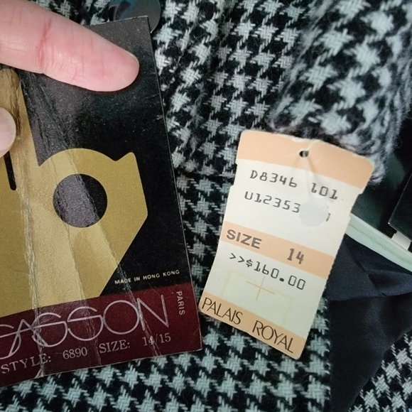 NWT SASSON Paris NY Houndstooth Wool Blend Cropped Jacket Sz 14/15 One Button - Picture 10 of 11